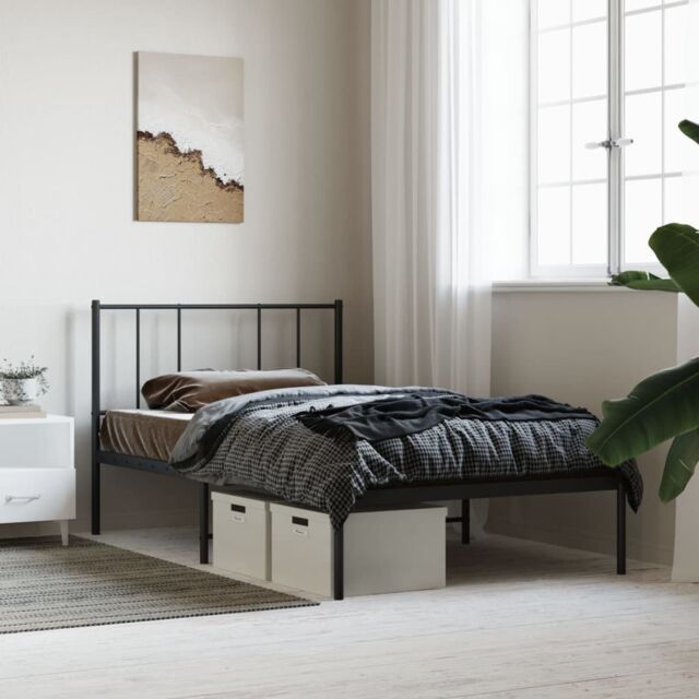 Berkfield Home Metal Bed Frame with Headboard Black 90x190 cm Single - image 1