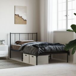 Berkfield Home Metal Bed Frame with Headboard Black 90x190 cm Single