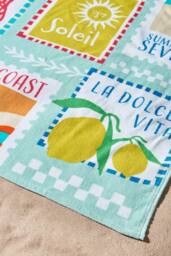 Catherine Lansfield 'Postcards' Cotton Beach Towel in Green - thumbnail 2