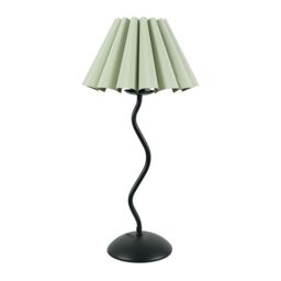 ValueLights Wiggle Black Metal Single Stem Table Lamp with Scallop Tapered Shade & LED Bulb in Pale Green - thumbnail 2