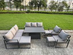 Fimous Aluminum 8-Piece 11-Seater Dining Set with Lifting Table in Dark Grey - thumbnail 2