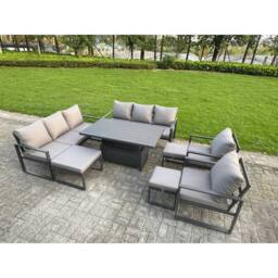 Fimous Aluminum 8-Piece 11-Seater Dining Set with Lifting Table in Dark Grey - thumbnail 1