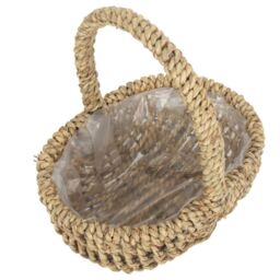 Red Hamper Seagrass Small Seagrass Plastic Lined Shopping Basket in Natural