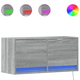 Berkfield Home TV Wall Cabinet with LED Lights Grey Sonoma 80x31x35 cm - Size: 80 x 31 x 35 cm - thumbnail 2