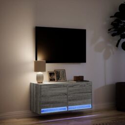 Berkfield Home TV Wall Cabinet with LED Lights Grey Sonoma 80x31x35 cm - Size: 80 x 31 x 35 cm - thumbnail 5