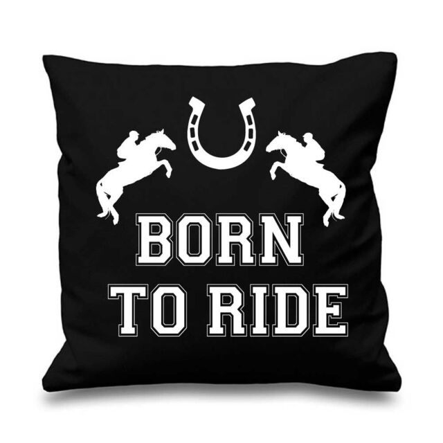 "60 SECOND MAKEOVER Black Cushion Cover Born To Ride 16"" x 16"" Daughter Friend Gift Decorative Cushion Home Horse Equestrian - Size: 40 cm x 40 cm"