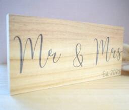 Amaya Rose Ltd Mr & Mrs Est 2026 Solid Wood Freestanding Plaque. Wooden Shelf Décor in Beige - thumbnail 4