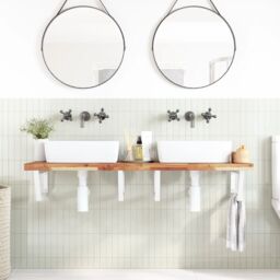 Berkfield Home Basin Shelf Wall Mounted Steel & Solid Wood Acacia in Brown - thumbnail 3