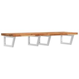Berkfield Home Basin Shelf Wall Mounted Steel & Solid Wood Acacia in Brown - thumbnail 2