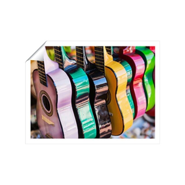 "Warren Reed - Designer Colourful Traditional Mexican Guitars Unframed Art Print - Size: W12"" x H16""" - image 1