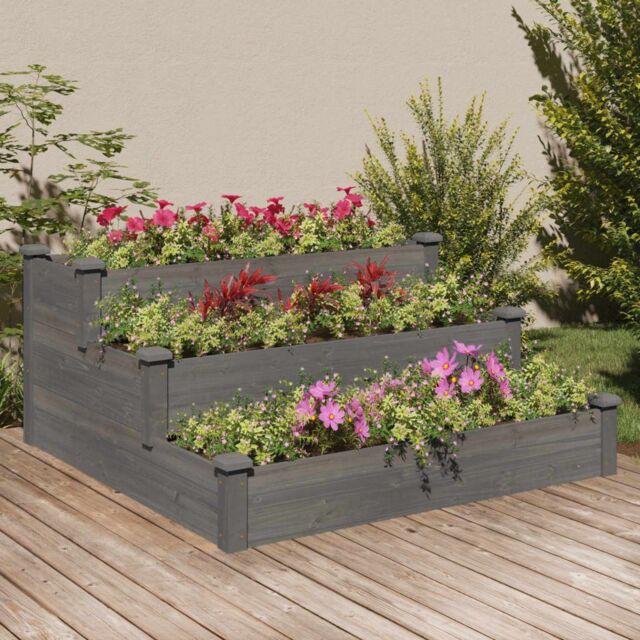 Berkfield Home Garden Raised Bed Grey 120x120x56 cm Solid Wood Fir - Size: 120 x 120 x 56 cm - image 1