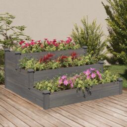 Berkfield Home Garden Raised Bed Grey 120x120x56 cm Solid Wood Fir - Size: 120 x 120 x 56 cm - thumbnail 1
