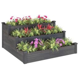 Berkfield Home Garden Raised Bed Grey 120x120x56 cm Solid Wood Fir - Size: 120 x 120 x 56 cm - thumbnail 3