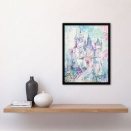 "Artery8 Fairy Tale Princess Castle Pastel Colour Fantasy Framed Wall Art in Blue - Size: W12"" x H16""" - thumbnail 4