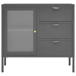 Berkfield Home Sideboard Anthracite 75x35x70 cm Steel & Tempered Glass in Dark Grey - Size: 75 x 35 x 70 cm - thumbnail 3