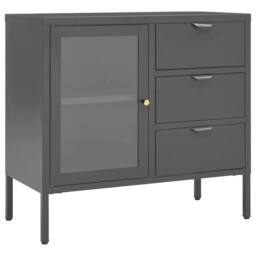 Berkfield Home Sideboard Anthracite 75x35x70 cm Steel & Tempered Glass in Dark Grey - Size: 75 x 35 x 70 cm