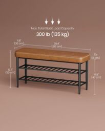 VASAGLE Large Mid-Century Shoe Storage Bench Synthetic Leather Entryway in Brown - thumbnail 2