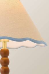 ValueLights Bobbin Colour Trim Linen Shade Walnut Bobble Table Lamp with Bulb in Baby Blue - thumbnail 4