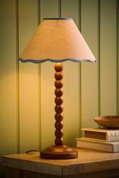 ValueLights Bobbin Colour Trim Linen Shade Walnut Bobble Table Lamp with Bulb in Baby Blue - thumbnail 3