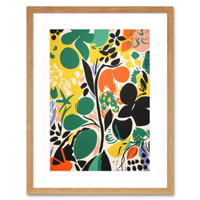 "Artery8 Wall Art Print Henri Matisse Inspired Botanical Garden Acrylic Painting Abstract Bright Shapes Artwork Framed 9X7 Inch - Size: W7"" x H9""" - image 1