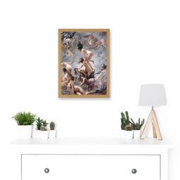 Artery8 Falero Witches Going To Their Sabbath Painting A4 Artwork Framed Wall Art Print in Light Oak - thumbnail 2