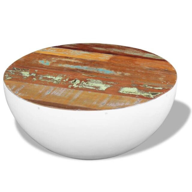Berkfield Home Bowl Shaped Coffee Table Solid Reclaimed Wood 60x60x30 cm in White - Size: 60 x 60 x 30 cm - image 1