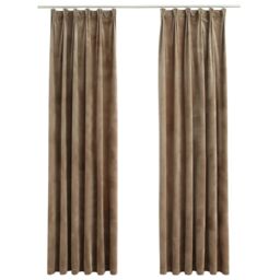 Berkfield Home Blackout Curtains 2 pcs with Hooks Velvet Beige 140x175 cm - thumbnail 2