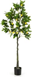 Gymax Artificial Lemon Tree 160 CM Greenery Potted Plant With 27 Lemon Fruits in Green - thumbnail 1