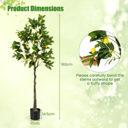 Gymax Artificial Lemon Tree 160 CM Greenery Potted Plant With 27 Lemon Fruits in Green - thumbnail 2