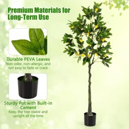 Gymax Artificial Lemon Tree 160 CM Greenery Potted Plant With 27 Lemon Fruits in Green - thumbnail 4