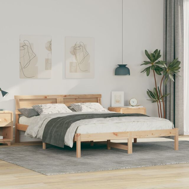 Berkfield Home with LED Strip Lights with Headboard Brown 140 x 200 cm Pine wood - image 1