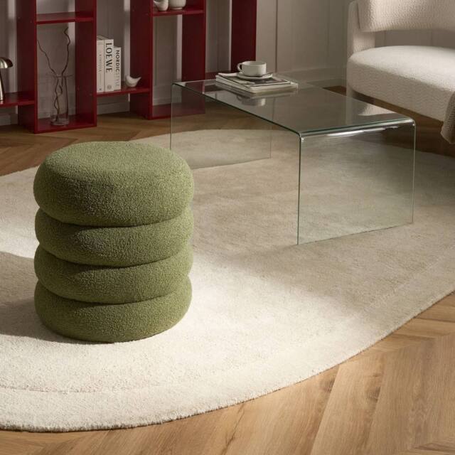 Wyld and Coco Bouclé Round Pouffe Green - One Size - image 1