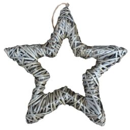 Red Hamper Wicker Antique Wash Open Star Christmas Decoration in Grey