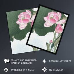 "Artery8 Blooming Lotus Flowers Vintage Japan Wall Art Print Ohara Koson in Green - Size: W12"" x H16""" - thumbnail 2