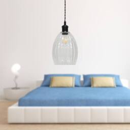 First Choice Lighting Set of 2 Birch - Clear Fluted Glass Black Retro Pendant Fittings - thumbnail 4