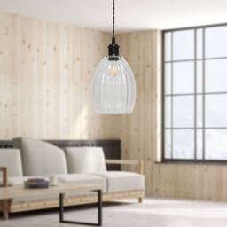 First Choice Lighting Set of 2 Birch - Clear Fluted Glass Black Retro Pendant Fittings - thumbnail 5