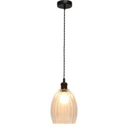 First Choice Lighting Set of 2 Birch - Clear Fluted Glass Black Retro Pendant Fittings - thumbnail 3