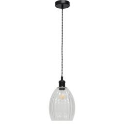 First Choice Lighting Set of 2 Birch - Clear Fluted Glass Black Retro Pendant Fittings - thumbnail 2