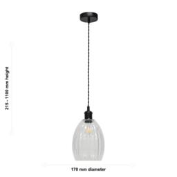 First Choice Lighting Set of 2 Birch - Clear Fluted Glass Black Retro Pendant Fittings - thumbnail 6