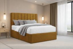 "Chester & Oakley Lunar Plush Divan Bed Base 2 Drawers Foot-End - 54"" Headboard in Mustard - Size: Small Double" - thumbnail 5