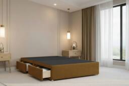 "Chester & Oakley Lunar Plush Divan Bed Base 2 Drawers Foot-End - 54"" Headboard in Mustard - Size: Small Double" - thumbnail 6