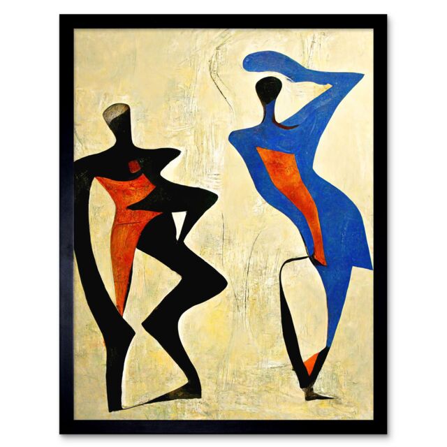 "Artery8 Wall Art Print Two Figures Dancing Modern Abstract Painting Art Framed in Black - Size: W12"" x H16""" - image 1