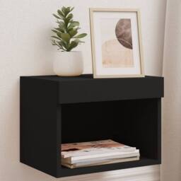 Berkfield Home Bedside Cabinet with LED Lights Wall-mounted Black - thumbnail 2