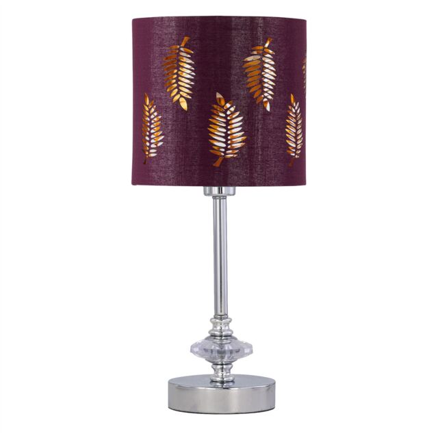 First Choice Lighting Chrome Jewelled Table Lamp with Burgundy Fern Shade in Silver - image 1