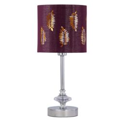 First Choice Lighting Chrome Jewelled Table Lamp with Burgundy Fern Shade in Silver - thumbnail 1