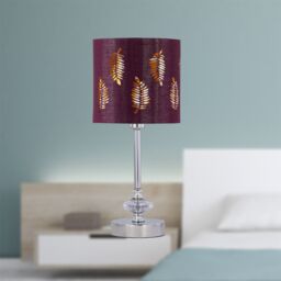 First Choice Lighting Chrome Jewelled Table Lamp with Burgundy Fern Shade in Silver - thumbnail 3