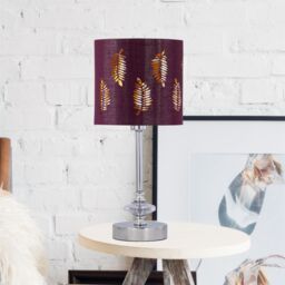 First Choice Lighting Chrome Jewelled Table Lamp with Burgundy Fern Shade in Silver - thumbnail 2
