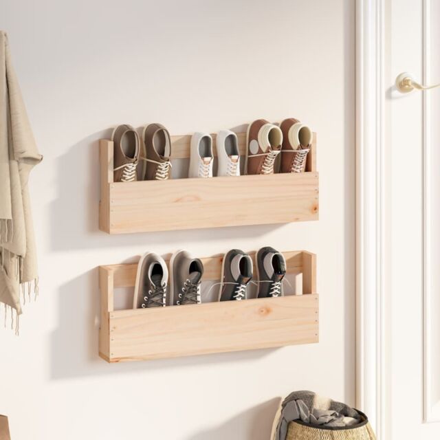 Berkfield Home Wall-mounted Shoe Racks 2 pcs 59x9x23 cm Solid Wood Pine in Brown - Size: 59 x 9 x 23 cm - image 1
