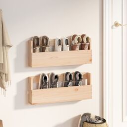 Berkfield Home Wall-mounted Shoe Racks 2 pcs 59x9x23 cm Solid Wood Pine in Brown - Size: 59 x 9 x 23 cm - thumbnail 1