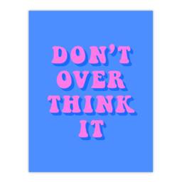 "Artery8 Don't Overthink It Simple Retro Pink Blue Wall Art Print - Size: W12"" x H16""" - thumbnail 1